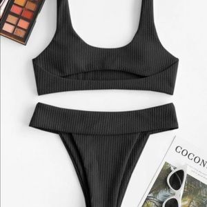 ZAFUL Thick Rib Underboob High Leg Bikini Swimwear